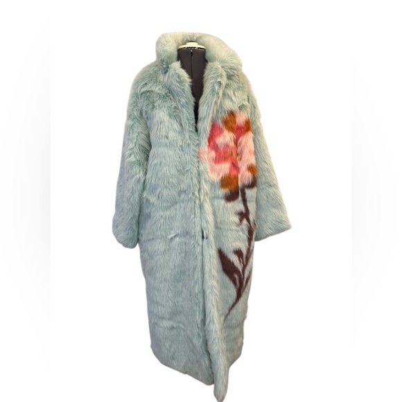 Free People Fluffy Flower Coat Seafoam Combo Small - Picture 2 of 3